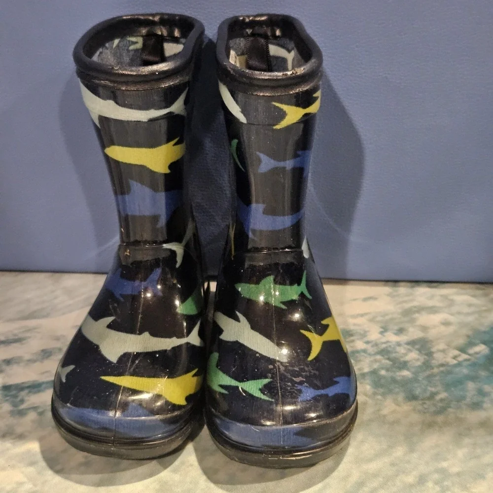 Carters Shark Rain Boots Toddler Boys Size 6 Blue Green Waterproof